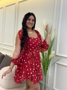 Polka Dot Chiffon Dress with a Tie at The Waist - Image 11