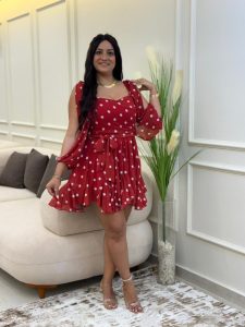 Polka Dot Chiffon Dress with a Tie at The Waist - Image 10