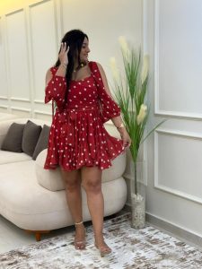 Polka Dot Chiffon Dress with a Tie at The Waist - Image 9