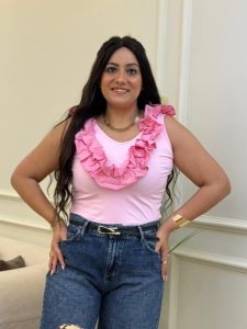Sleeveless Front Ruffle Pink Top