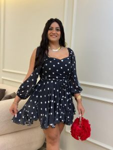 Polka Dot Chiffon Dress with a Tie at The Waist - Image 3