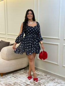 Polka Dot Chiffon Dress with a Tie at The Waist - Image 4