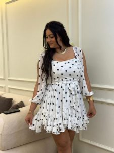 Polka Dot Chiffon Dress with a Tie at The Waist - Image 7