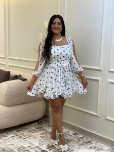 Polka Dot Chiffon Dress with a Tie at The Waist - Image 2