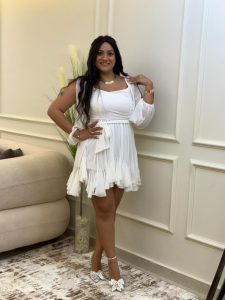 ⁦Open Sleeve Plain Color Short Chiffon Dress⁩ - الصورة ⁦9⁩