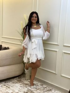 ⁦Open Sleeve Plain Color Short Chiffon Dress⁩ - الصورة ⁦10⁩