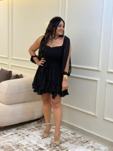 ⁦Open Sleeve Plain Color Short Chiffon Dress⁩ - الصورة ⁦7⁩