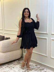 ⁦Open Sleeve Plain Color Short Chiffon Dress⁩ - الصورة ⁦6⁩