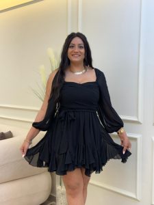 ⁦Open Sleeve Plain Color Short Chiffon Dress⁩ - الصورة ⁦5⁩