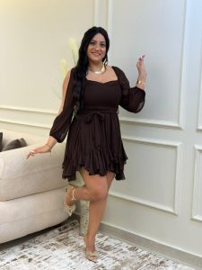 ⁦Open Sleeve Plain Color Short Chiffon Dress⁩ - الصورة ⁦15⁩