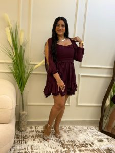 ⁦Open Sleeve Plain Color Short Chiffon Dress⁩ - الصورة ⁦13⁩