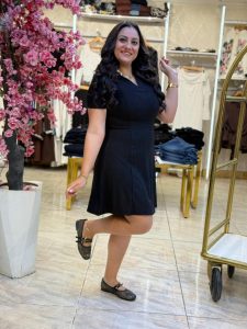 ⁦Short Sleeve Black Short Dress⁩ - الصورة ⁦2⁩