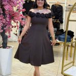 Off Shoulder Plain Color Front Flowers Long Dress