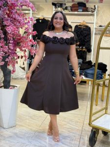 Off Shoulder Plain Color Front Flowers Long Dress