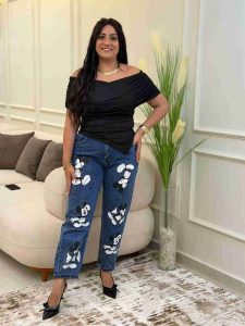 ⁦B&W Mickey Mouse Print Jeans Pants⁩ - الصورة ⁦4⁩