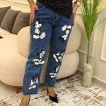 B&W Mickey Mouse Print Jeans Pants