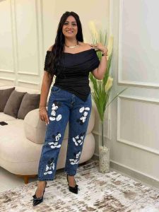 ⁦B&W Mickey Mouse Print Jeans Pants⁩ - الصورة ⁦2⁩