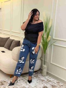 ⁦B&W Mickey Mouse Print Jeans Pants⁩ - الصورة ⁦3⁩
