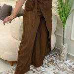 Wide Leg Pants with a Drawstring at the Waist