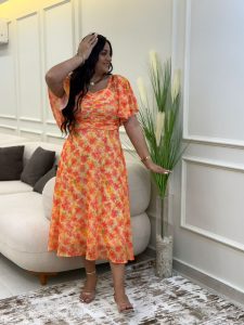 Short Sleeve Flowery Long Dress - Image 3