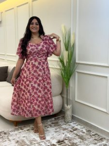 Short Sleeve Flowery Long Dress - Image 4