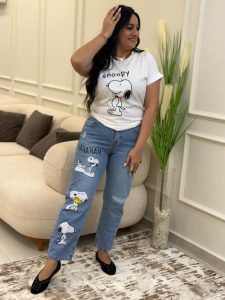 Cutting Jeans with a Snoopy Print Pants - Image 3