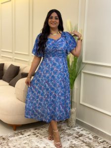 Short Sleeve Flowery Long Dress - Image 9