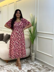 Short Sleeve Flowery Long Dress - Image 6