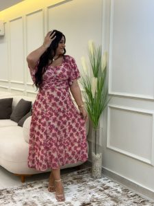 Short Sleeve Flowery Long Dress - Image 5
