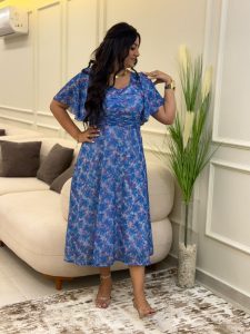 Short Sleeve Flowery Long Dress - Image 8