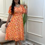 Short Sleeve Flowery Long Dress