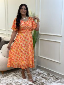 Short Sleeve Flowery Long Dress