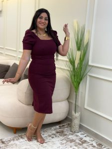 ⁦Short Sleeve Plain Color Long Dress⁩ - الصورة ⁦5⁩