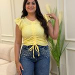 Guipure Blouse with a Drawstring at the Chest