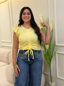 Guipure Blouse with a Drawstring at the Chest