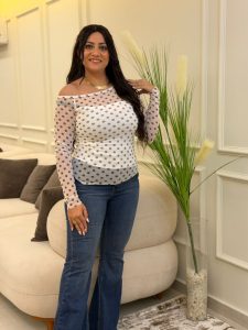 Polka Dot Print Tulle Blouse with Long Sleeves - Image 4