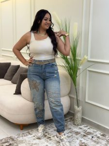 Plaid Jeans Pants With Belt - Image 3