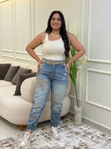 Plaid Jeans Pants With Belt - Image 2