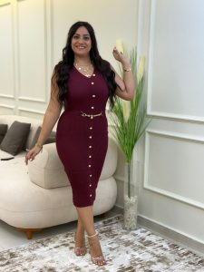 Sleeveless Front Buttons & Chain Dress - Image 2