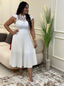 Sleeveless Plain Color Long Dress with Lace - Image 10