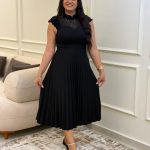 Sleeveless Plain Color Long Dress with Lace