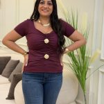 Short Sleeve Front Brooches Top