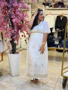 Short Sleeve Plaid White Long Dress - Image 2