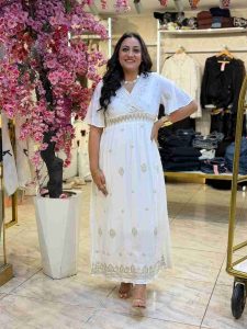 Short Sleeve Plaid White Long Dress - Image 3