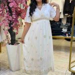 Short Sleeve Plaid White Long Dress