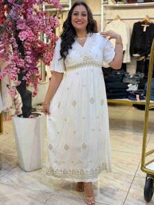 Short Sleeve Plaid White Long Dress