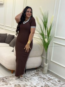 V-neck Short Sleeve Long Dress - Image 3