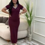 V-neck Short Sleeve Long Dress