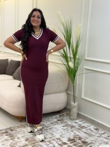 V-neck Short Sleeve Long Dress