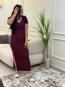 V-neck Short Sleeve Long Dress - Image 2